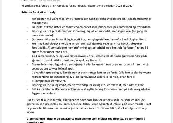 Informasjon fra nominasjonskomiteen