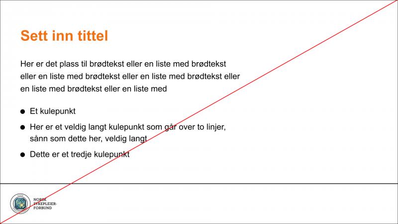 Bilde av en presentasjon med oransje tittel som ikke er lov å bruke