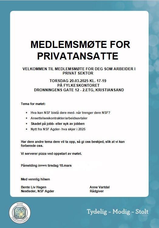 Medlemsmøte privatansatte 2025 Agder